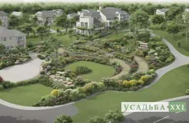 Ландшафтный пруд в современном дворе